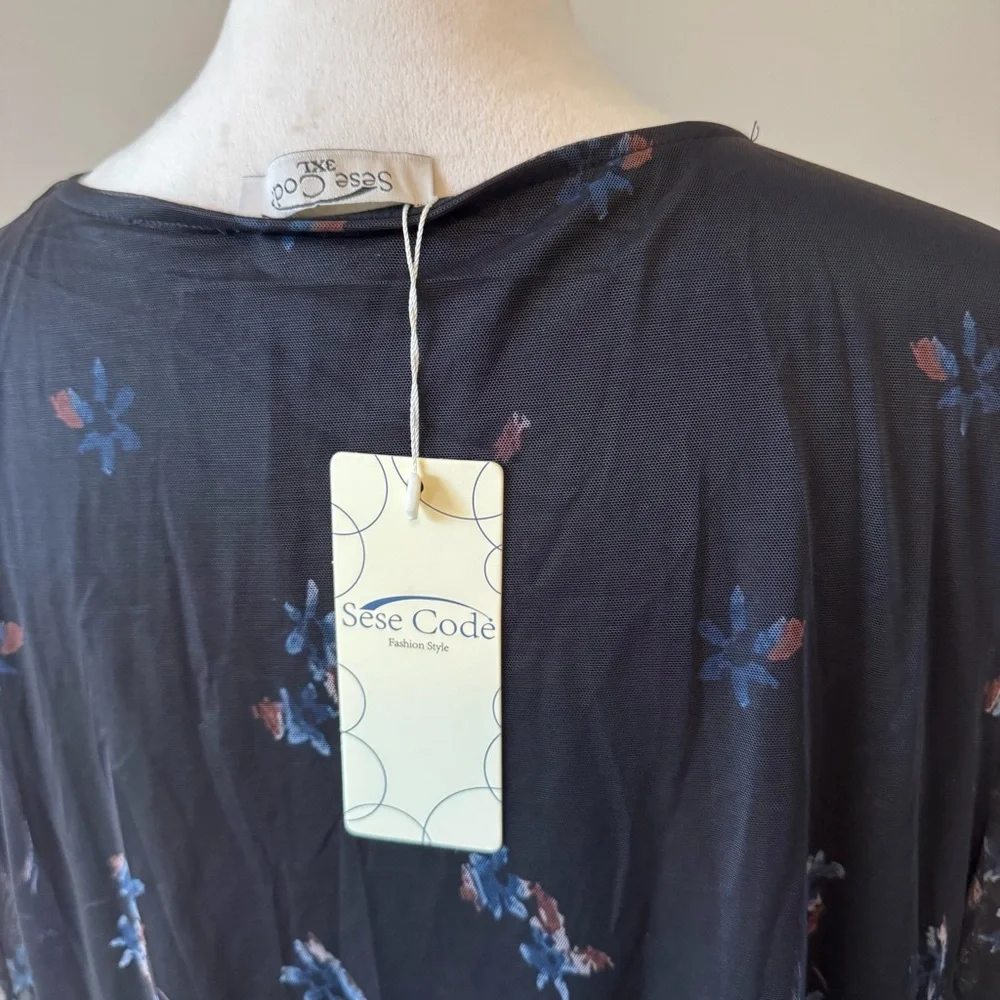 Dark Cottagecore Sheer Floral Flutter Sleeve Tunic Whimsical Flowy Top 3XL - Picture 4 of 11